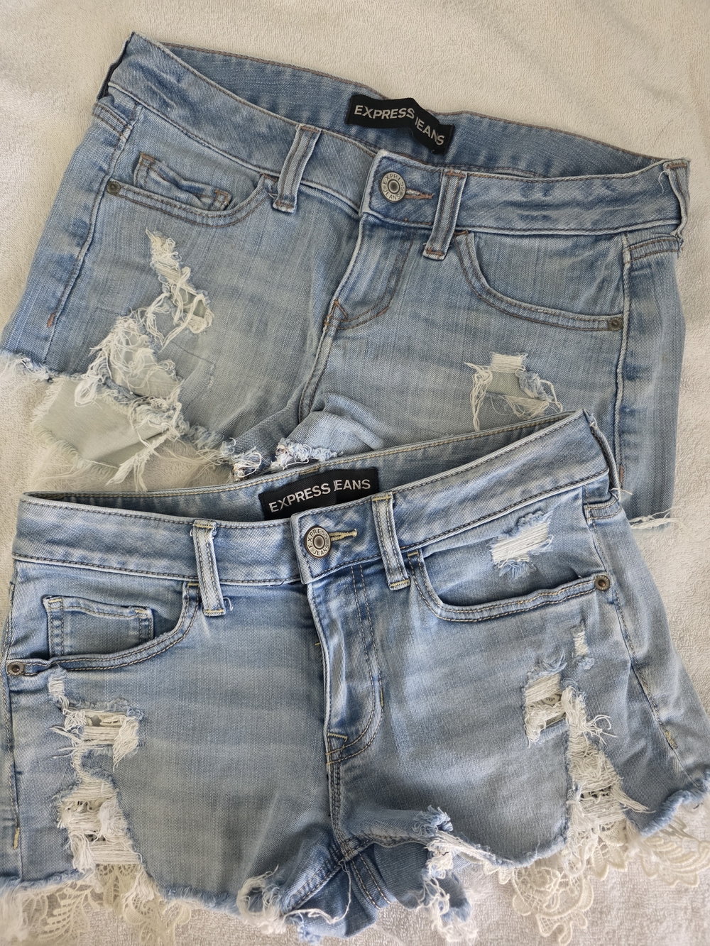 Express Light Blue Distressed Denim Shorts Duo